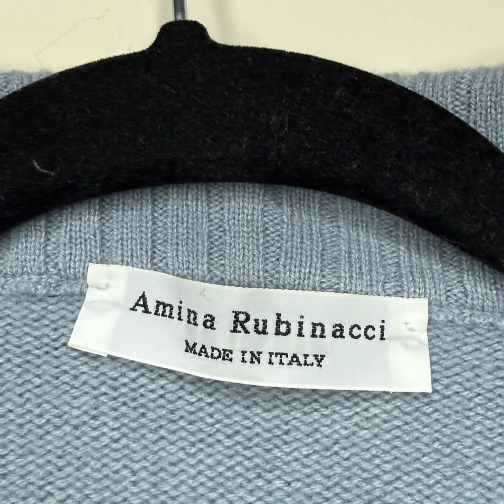 AMINA RUBINACCI Wool Cashmere Blend Baby Blue Open Front Cozy Knit Cardigan - Picture 3 of 8
